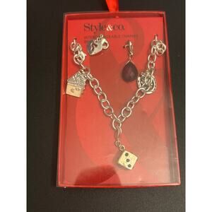 Style & Co.  Charm Bracelet Dice Heart Horse Carriage Silver Tone